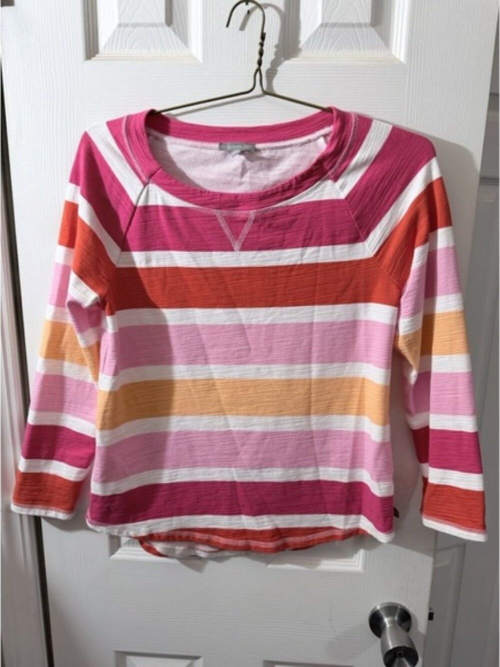T‎ by Talbots Womens Pink Orange Striped Long Sleeve UPF 50+ Top Size S Petite